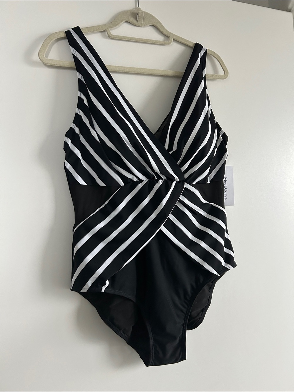 Striped Twist-Front Black & White One-Piece Swimsuit